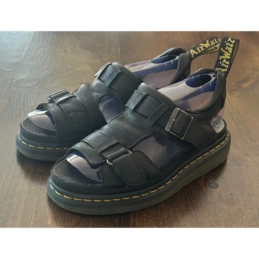 Dr. Martens Fisherman Sandals Black Leather Caged Buckle AirWair Sole Unisex